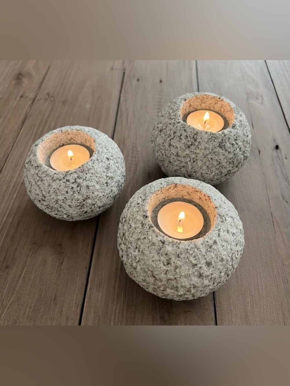 Granite Unpolished Natural Stone Tealight Holders Set of 3